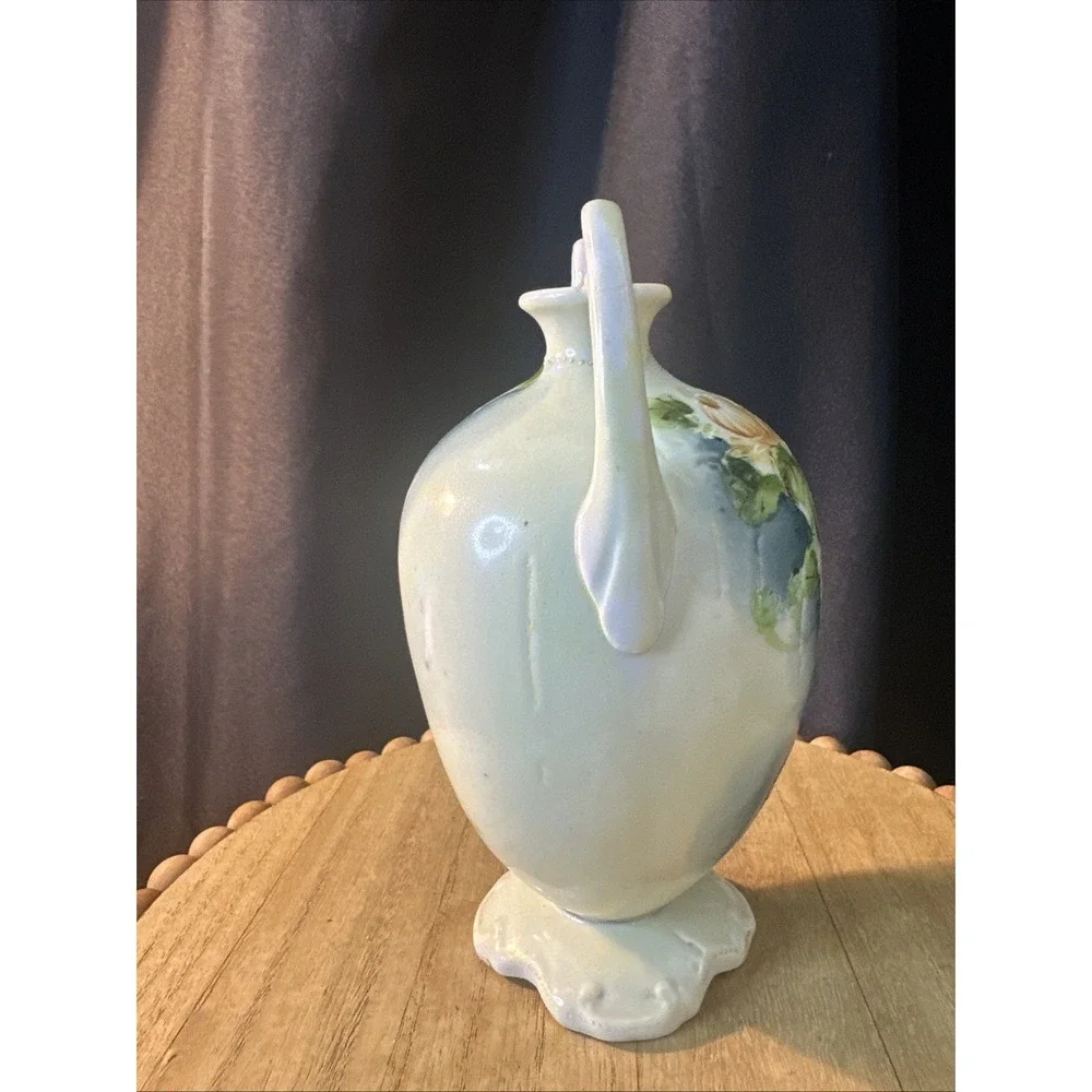 Nippon Double Handle Vase Blue Green yellow Flowers Antique